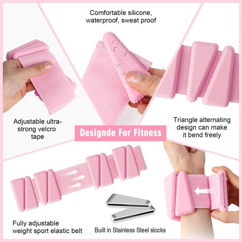 Wrist Weights, Adjustable Wrist Ankle Weights for Women, Wearable Arm & Leg Weights Set of 2(1 lb Each), Weighted Bangles for Walking, Yoga, Dance, Barre, Gym (Pink)