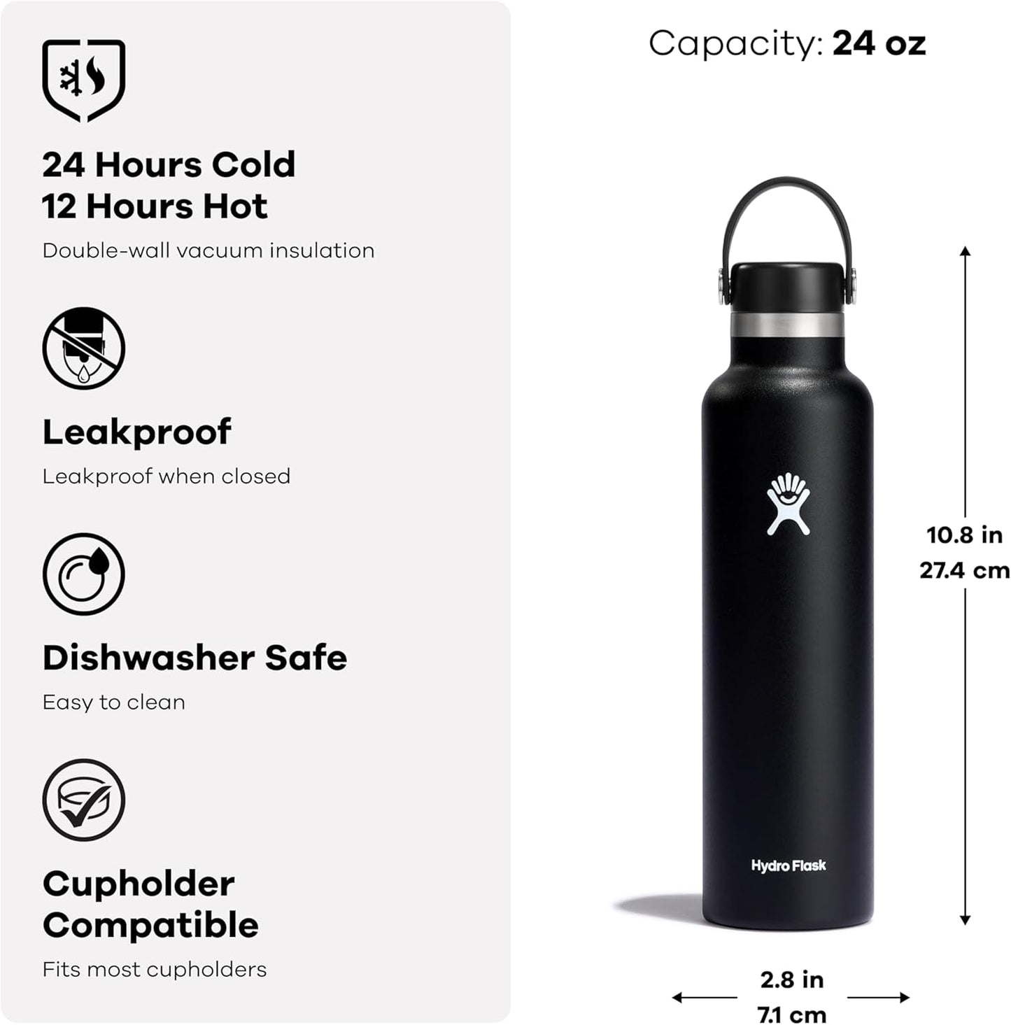 Hydro Flask Water Bottle - Insulated Stainless Steel - Non Spill, Leakproof in 24 Oz White