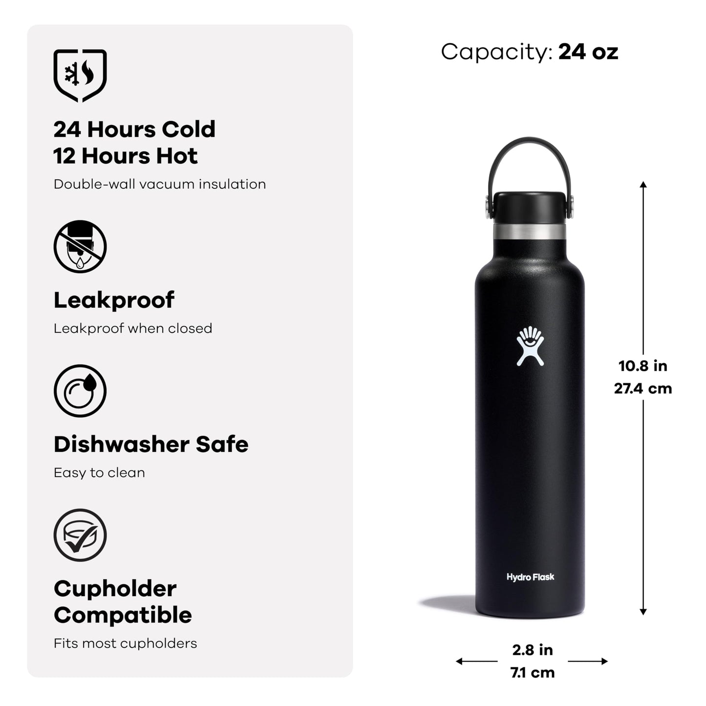 Hydro Flask Water Bottle - Insulated Stainless Steel - Non Spill, Leakproof in 24 Oz Coconut Cream
