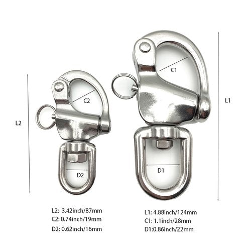 QIANJIEER Large Swivel Eye Snap Shackle - 4.88"(124mm) 316 Stainless Steel Quick Release Swivel Sailing Rigging, Spinnaker Halyard Shackle, SCBA Mask Quick Release Clip, WLL1984 LBS.