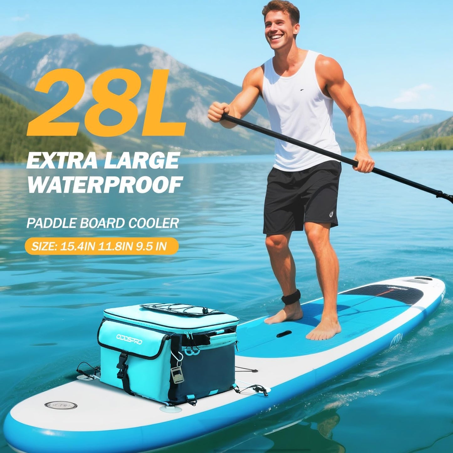28L Paddle Board Cooler, Unique Top Opening Flap Waterproof Paddleboard Cooler, Durable PVC Material Fits 42 Cans with Bottle Opener, Paddle Board Accessories for SUP, Kayaking, Camping, Fishing
