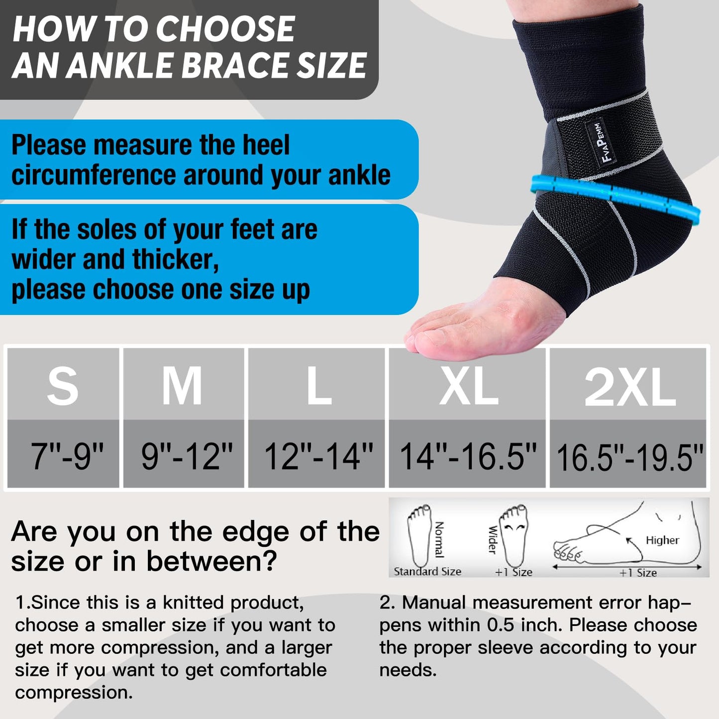 FvaPemm Ankle Brace for Women Men, 2 Pack Ankle Compression Sleeve Support Copper Infused Ankle Brace for Sprained Ankle, Plantar Fasciitis Sports, Achilles Tendonitis Pain Relief, Black, S