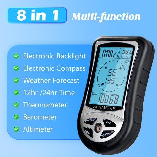 KooingTech Multifunction Digital Altimeter, Barometer, Digital Compass, Hiking Thermometer 8 in 1, Handheld Altimeter for Hiking Mountaineering -2300 to 29500FT 1100MBAR