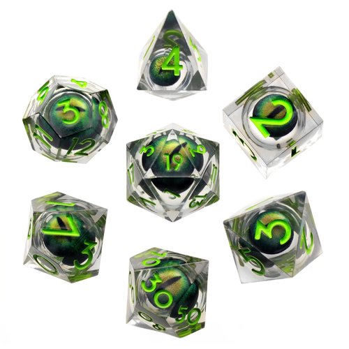 FONVGOGO Dragon Eye DND Dice Set, 7 Piece Liquid Core D and D Dice for Role Playing, Sharp Edge Resin Dungeons and Dragons Polyhedral D and D Dice with Box (Green)