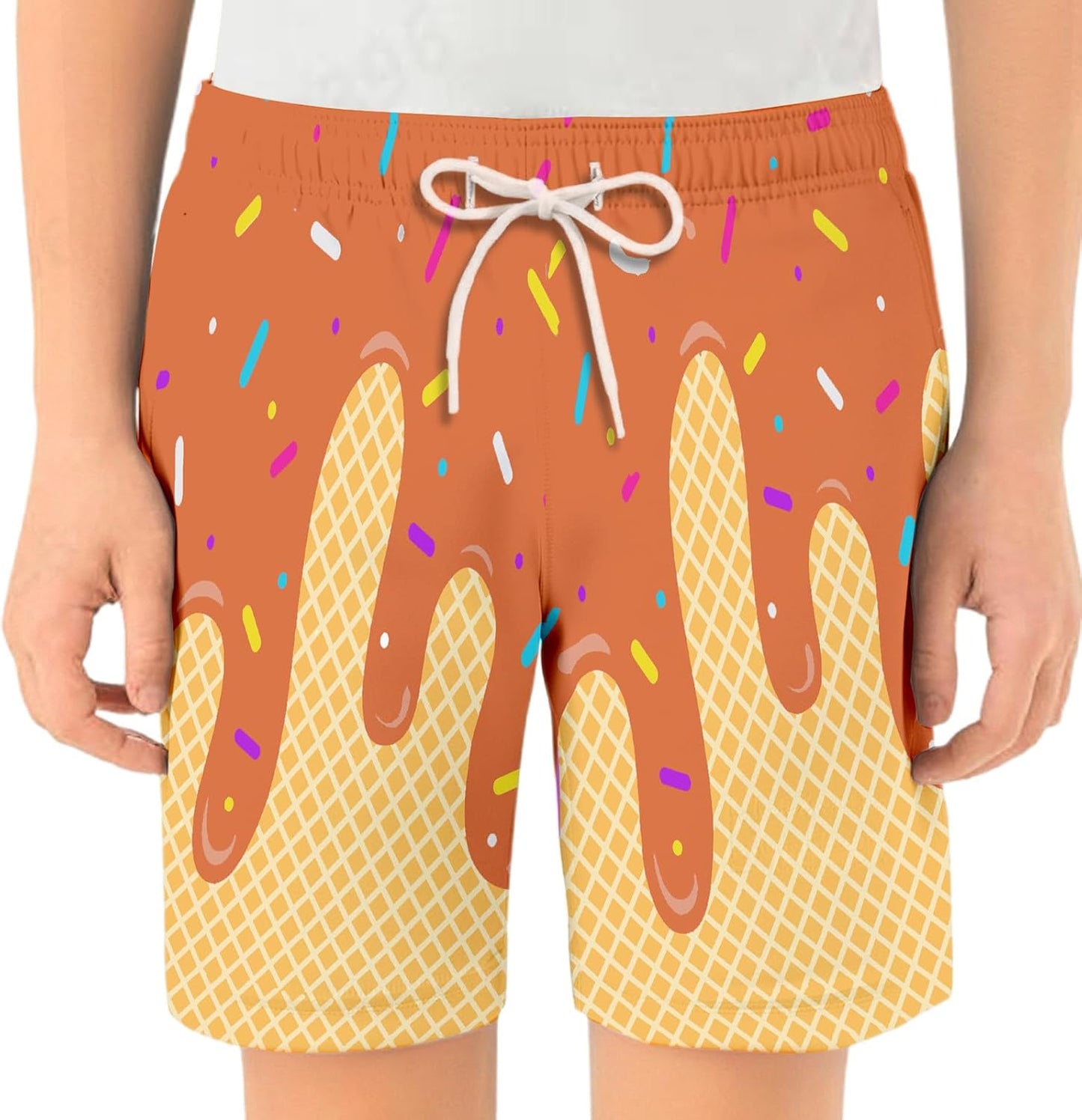 Ice Cream Boy Baseball Shorts Waffle Or Cone Preppy Shorts,Kids Youth Ice Cream Drip Track Short Pants