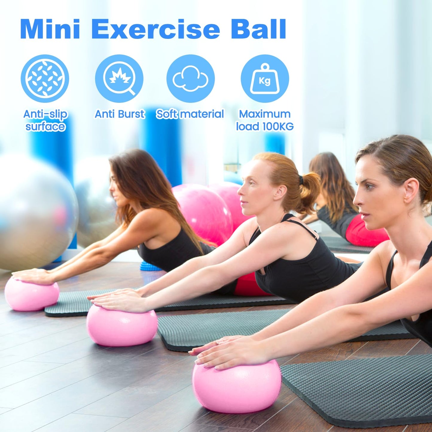 ROLYTA 9 Inch Pilates Ball Small Exercise Ball, Workout Ball for Barre, Pilates, Yoga, Stability, Workout, Balance, Fitness at Gym Home Office