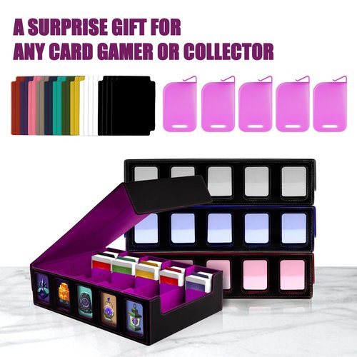 Mosa bear Card Storage Box with Commander Display 5-Row Deck Case with Removable Lid 3900+ Card Deck Box for MTG TCG Sports Card, 5 Toploaders, 5 Stoppers, 30 Dividers,1 Dice Tray