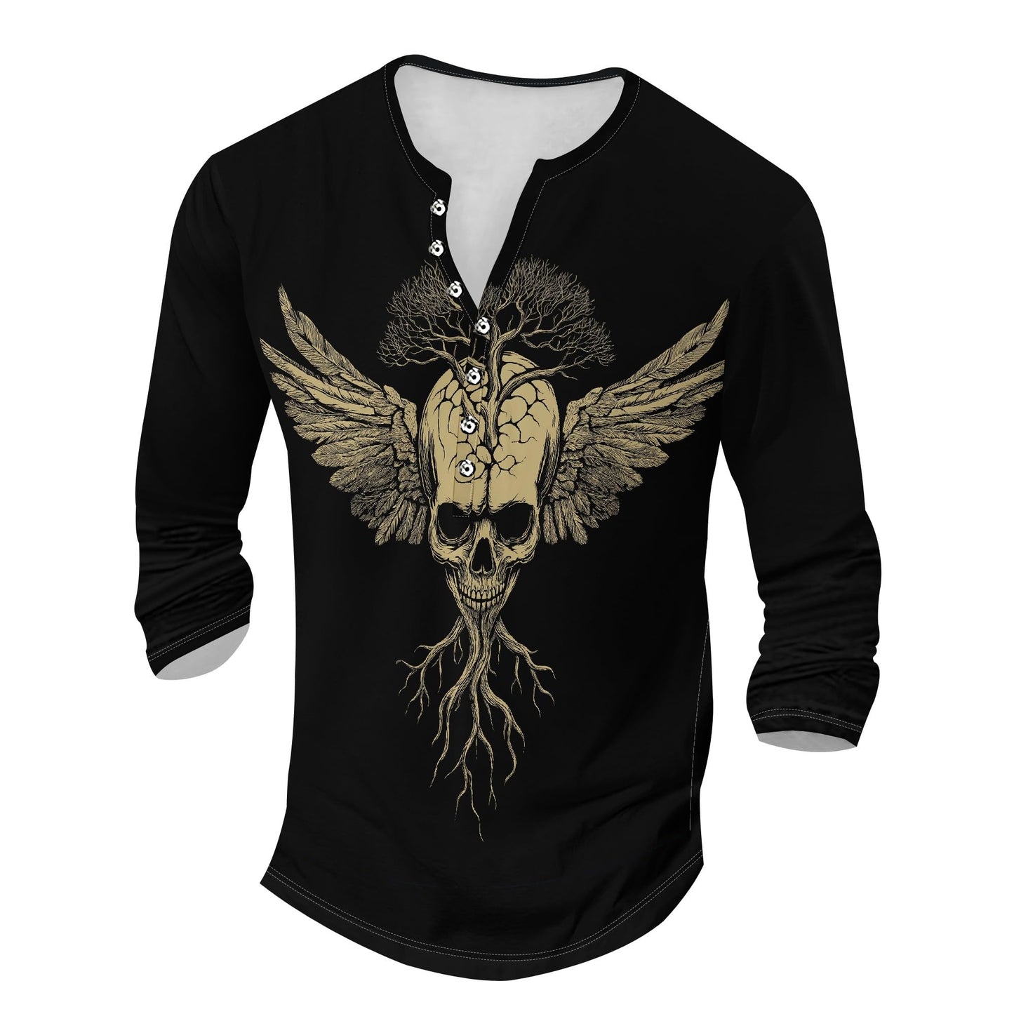 Men's Patriotic Henley Shirt Vintage Style National Pride Henley Shirt Long Sleeve Graphic Tee Distressed Design Print Casual Button Neck T-Shirt for Men