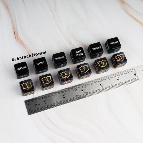 48 Pcs Abilities Keywords Counter Dice Black Shield MTG Dice Counters Bulk Buff Tokens D6 Dice Set for Magic The Gathering, MTG, TCG, Card Games Accessories