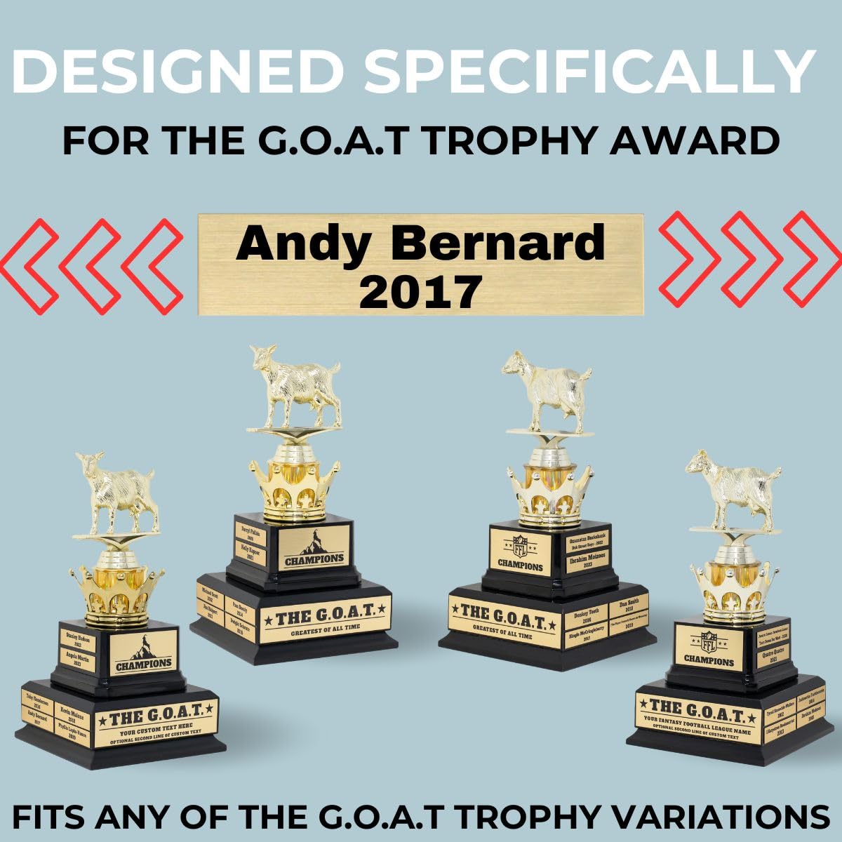 Alpha Awards Laser Engraved Name Plate for Large Goat Trophy-Traveling Perpetual Award-Custom Text- Personalized Engraving (4 Extra Name Plates)