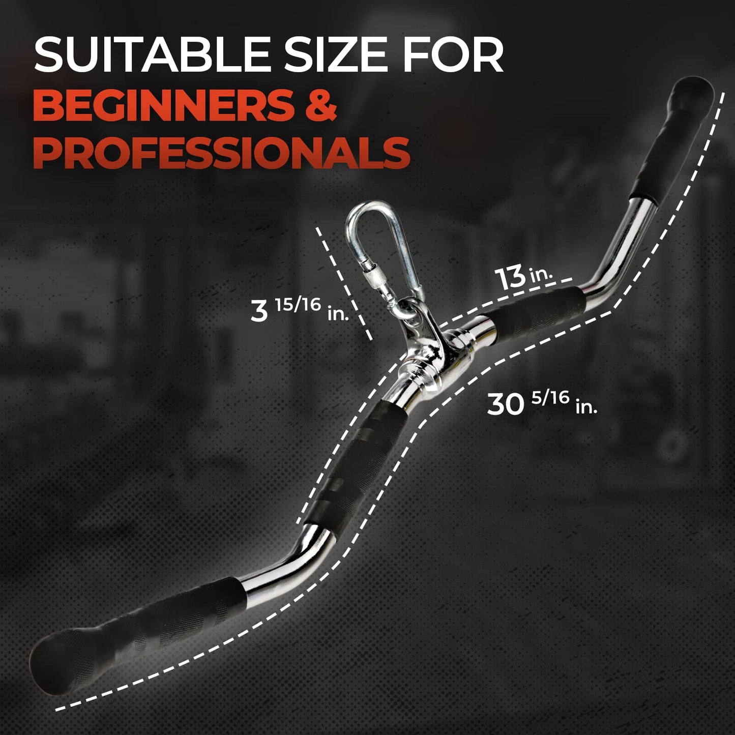 Yes4All Curl LAT Pull Down Bar 30" - Wide Grip with Rubber Handles, Press Down Bar Cable Attachment, Tricep Press Down Attachment for Row Machine & Cable Machine