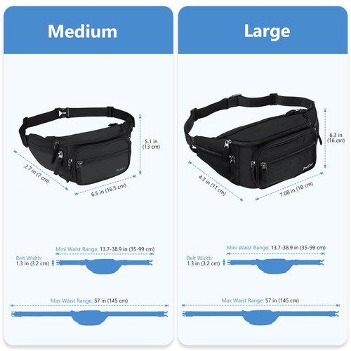 ProCase Fanny Pack Waist Packs for Men Women, Waist Bag Hip Pack for Travel Hiking Running Outdoor Sports -Black, Medium