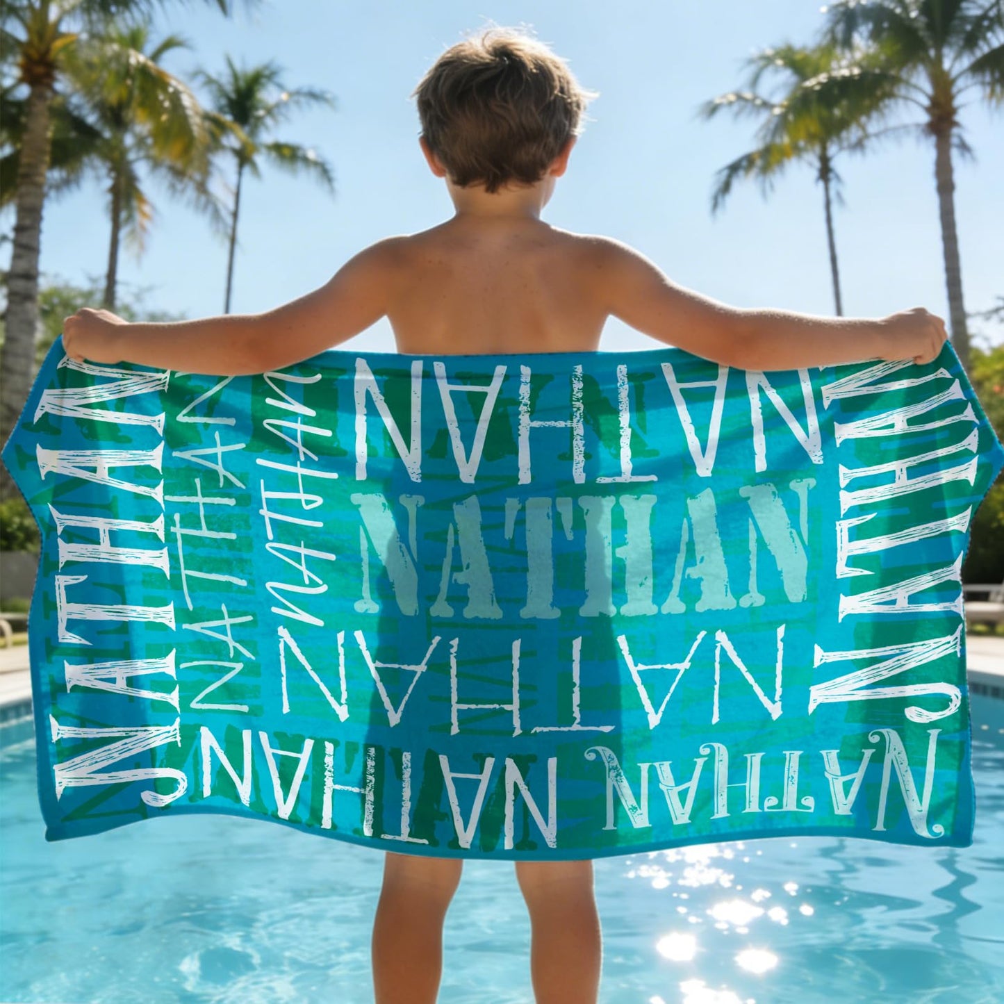 Yoke Style Personalized Beach Towels for Kids, Custom Sand Free Microfiber Beach Towel with Your Name, Customized Quick Dry Pool Towels Easter Gifts for Girls Boys Toddler