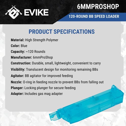 Evike Airsoft - 6mmProShop 120rd Airsoft Universal BB Speed Loader (Color: Small ~120rds / Blue)