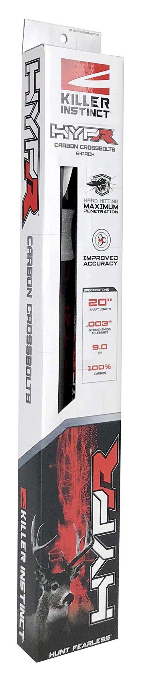Killer Instinct Hypr Crossbow Bolts 20 inch (6 Pack). Measuring 290 Grains Without a tip, Use Your 100-150 Grain Field Tip or Broadhead to Pack Devastating Kinetic Energy for That Deadly Blow!