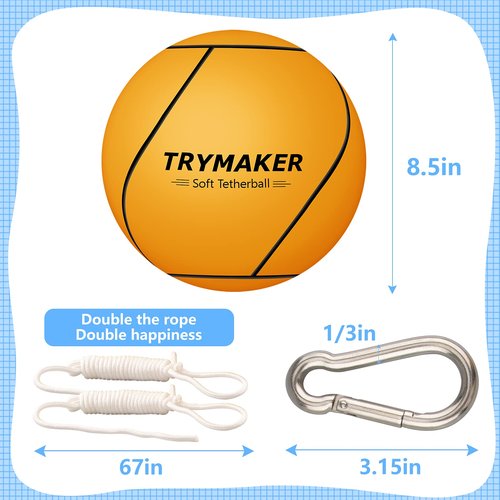 Trymaker Tetherball, Tether Balls and Rope Set, Replacement Tetherball for Kids and Adults Backyard Outdoors