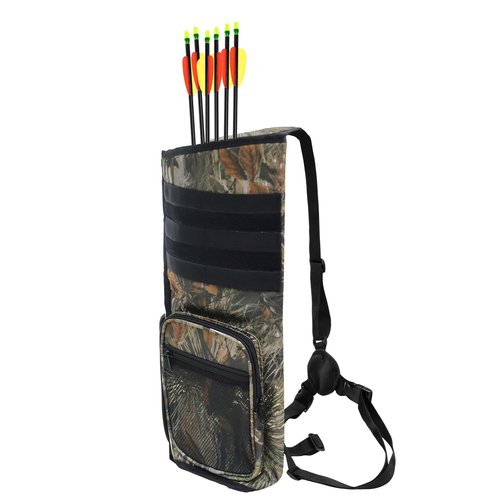 JLDTOP Archery Lightweight Back Arrow Quiver Holder Archery Bag Shoulder Hanged Adjustable with Molle System Front Pocket for Shooting Target Practice Hunting (Camo)