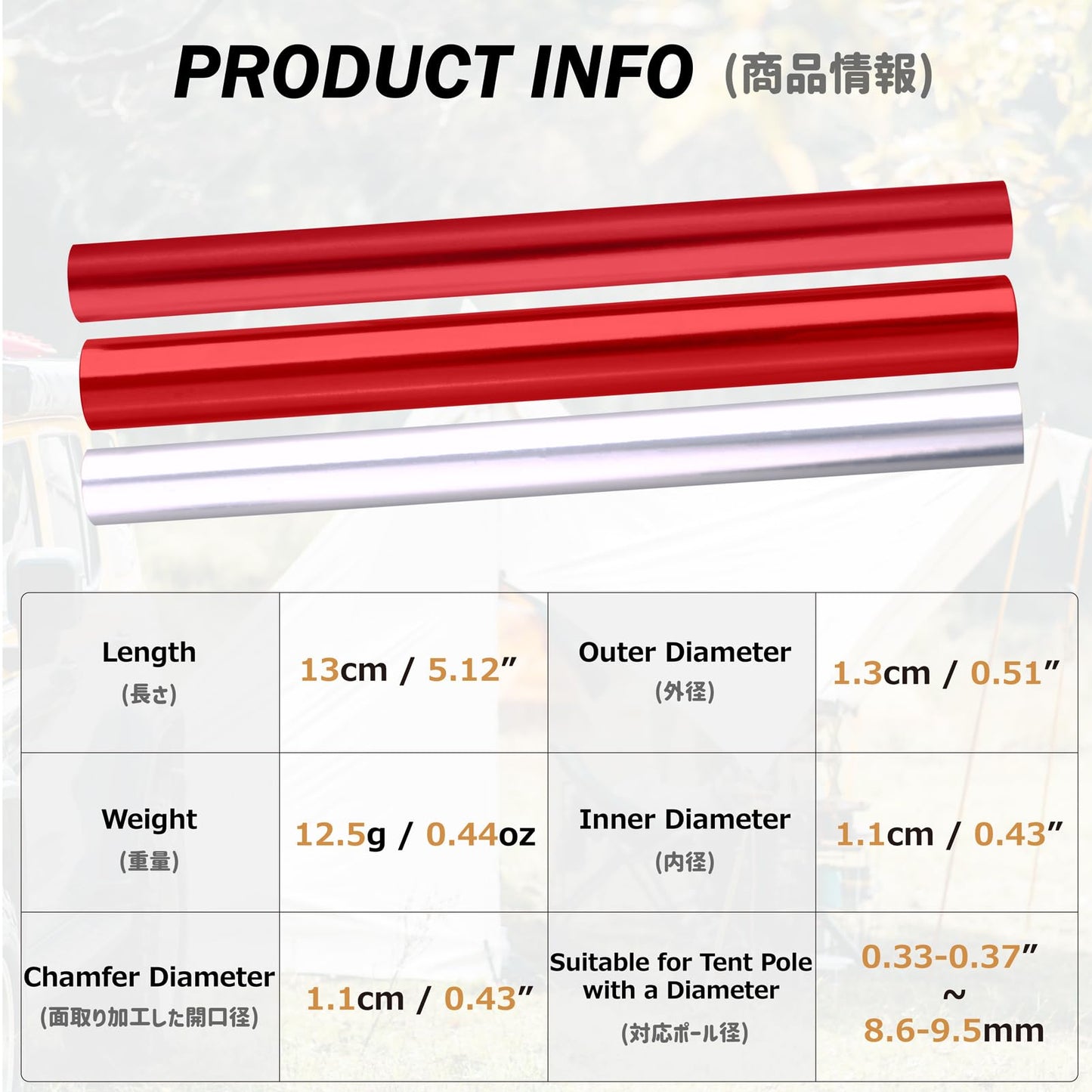 Azarxis Tent Pole Repair Kit - Emergency Splint Tube for 8.6-9.5mm Poles (Red - 4 Pack - for Tent Pole 8.6-9.5mm)
