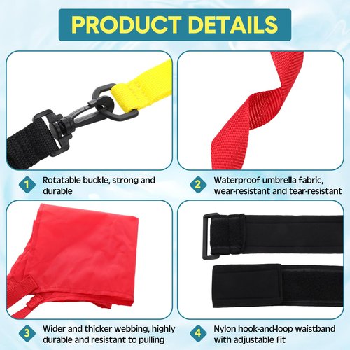 HappyAlley 2 Set Swimming Parachute Resistance Training Equipment with Adjustable Swim Resistance Belt and 3 Pcs Parachute Pool Workout for Adults