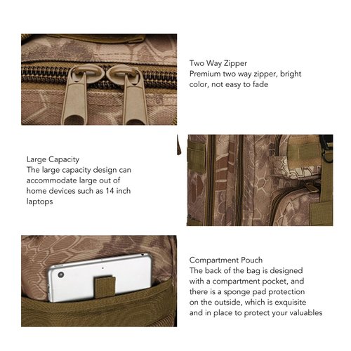 ETAINGYEUN Camouflage Outdoor Hiking Bag Camo Camping Hunting Backpack Double Zipper Sports Pack Training Equipment