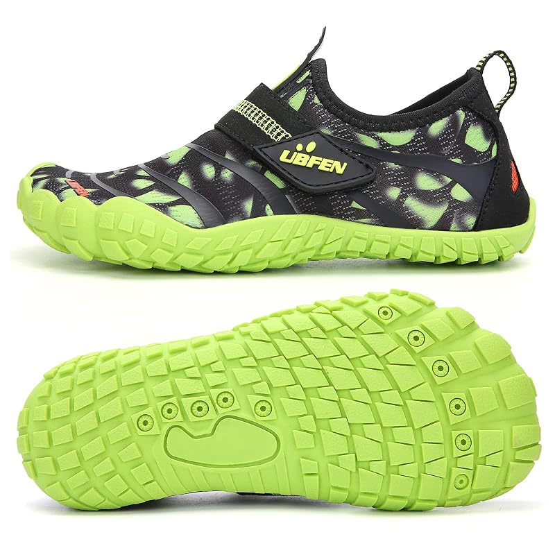 UBFEN Kids Water Shoes - Quick-Dry Aqua Socks for Boys & Girls, Green+2 Big Kid