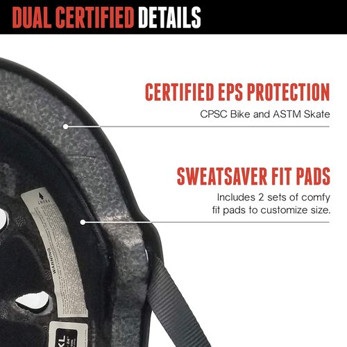 Triple Eight Dual Certified Bike and Skateboard Helmet V2, All Black Matte S/M
