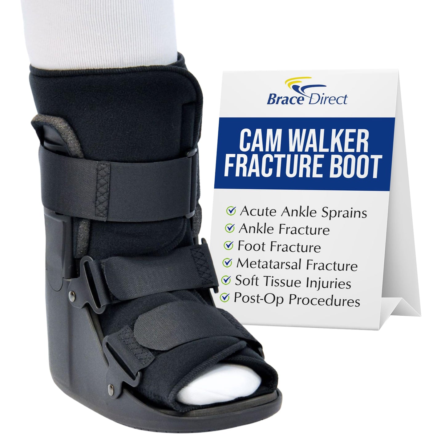 Brace Direct CAM Walker Fracture Boot Short - Lightweight Walking Boot for Foot & Ankle Injuries, Sprains & Stress Fractures - Doctor-Recommended (Men’s 11–12.5 / Women’s 12–13.5)