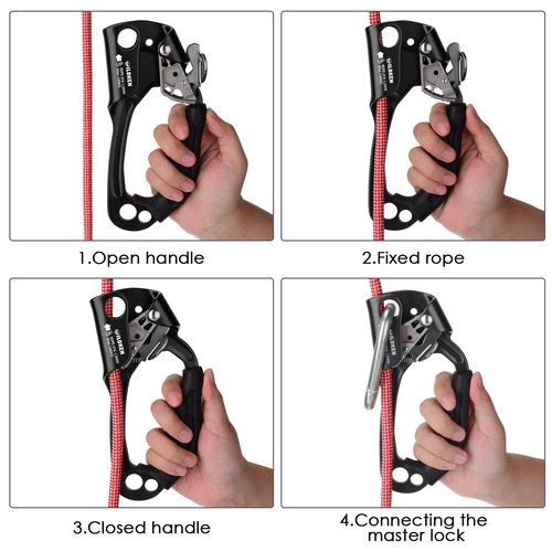 WILDKEN Climbing Hand Ascender Outdoor Mountaineering Tree Arborist Climbing Rappelling Equip Hand Ascender for 8-13MM Rope Left Right Hand Ascender