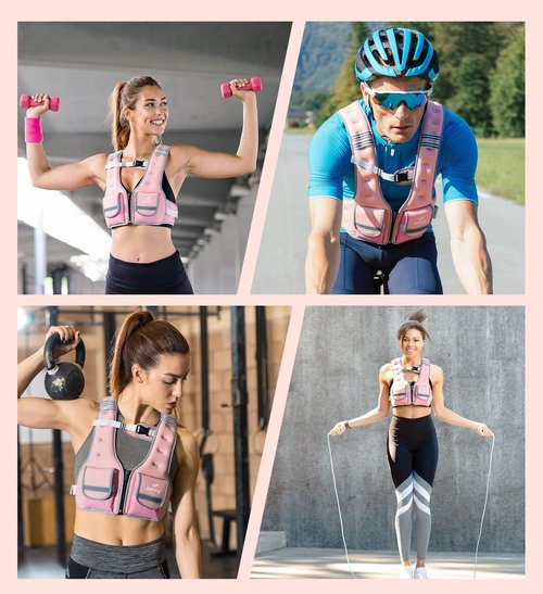 Adjustable Weighted Vest Woman Men 9-16lb Body Weight Vest with 5 Ironsand Weights Weighted Vest Women Adjustable Weights for walking Running Strength Training Workout Pink
