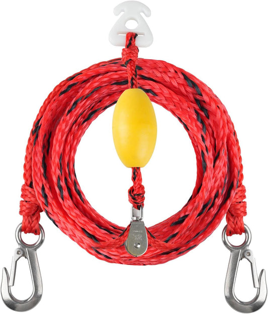 16FT Tow Rope for Tubing Tow Harness with Pulley Water Sport Lines Water Sports Tow Rope Heavy Duty Boat Tow Harness with 2 Stainless Steel Hook