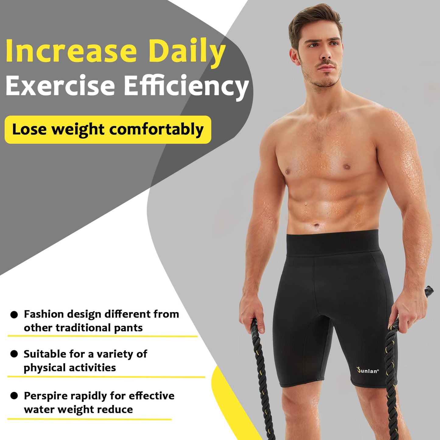 Junlan Sweat Shorts for Men Sauna Suit Mens Body Shaper Sweat Sauna Neoprene Shorts(Black, Large)