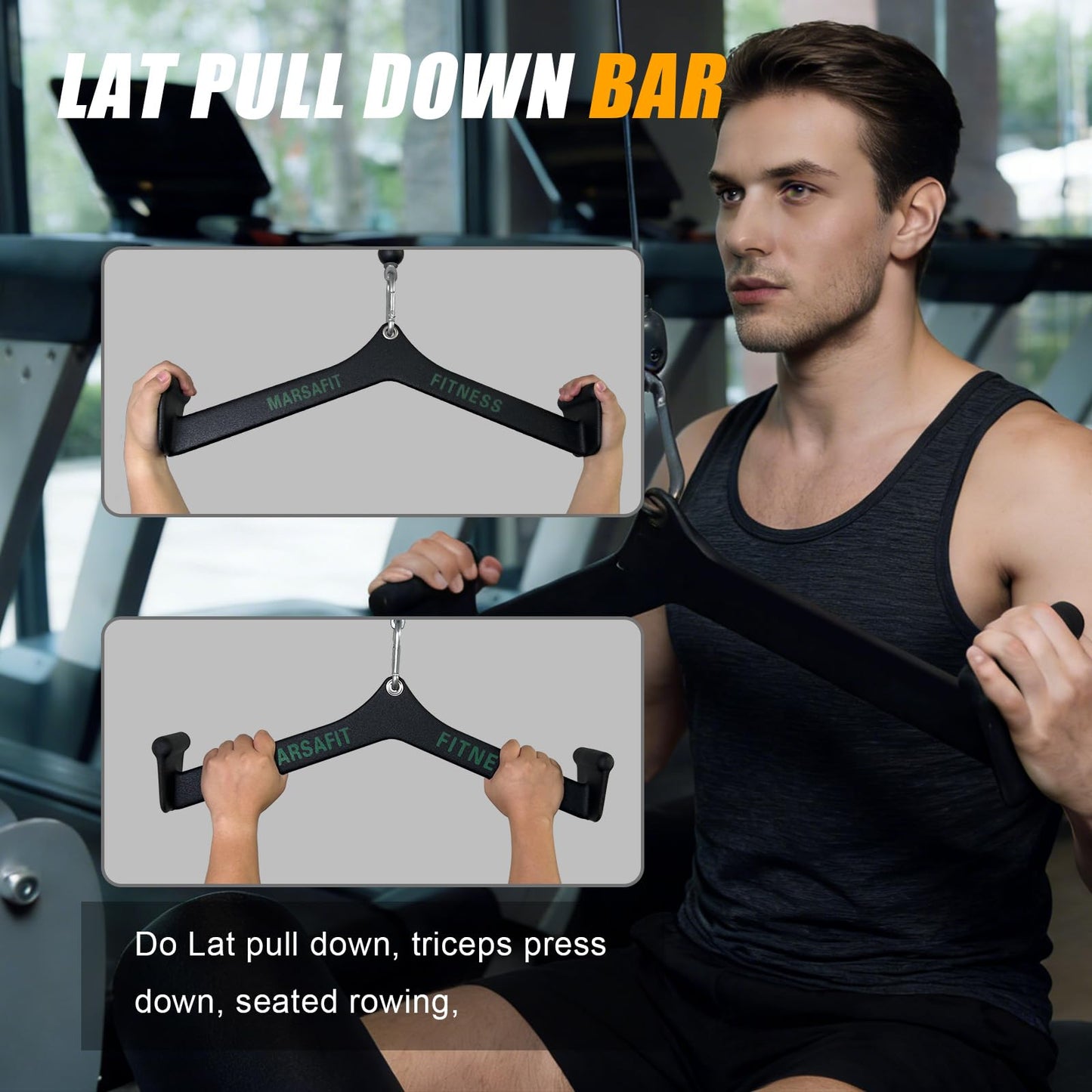 Home Gym Fitness Rowing T-bar V-bar Pulley Cable Machine Attachments, Bicep Curl Tricep Lat pulldown Bar Back Strength Training Handle Grips Lat Pull Down Bar Press Down Exercises (Length 22")