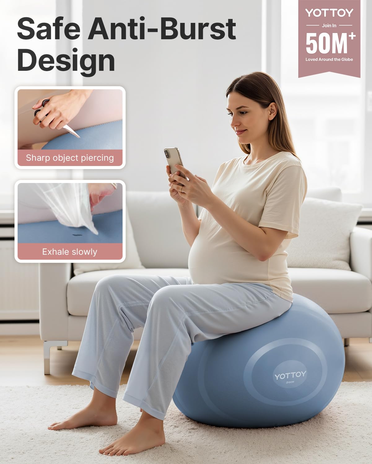 YOTTOY Anti-Burst Exercise Ball for Working Out, Yoga Ball for Pregnancy,Extra Thick Workouk for Physical Therapy,Stability Ball for Chair Fitness with Pump (Blue)