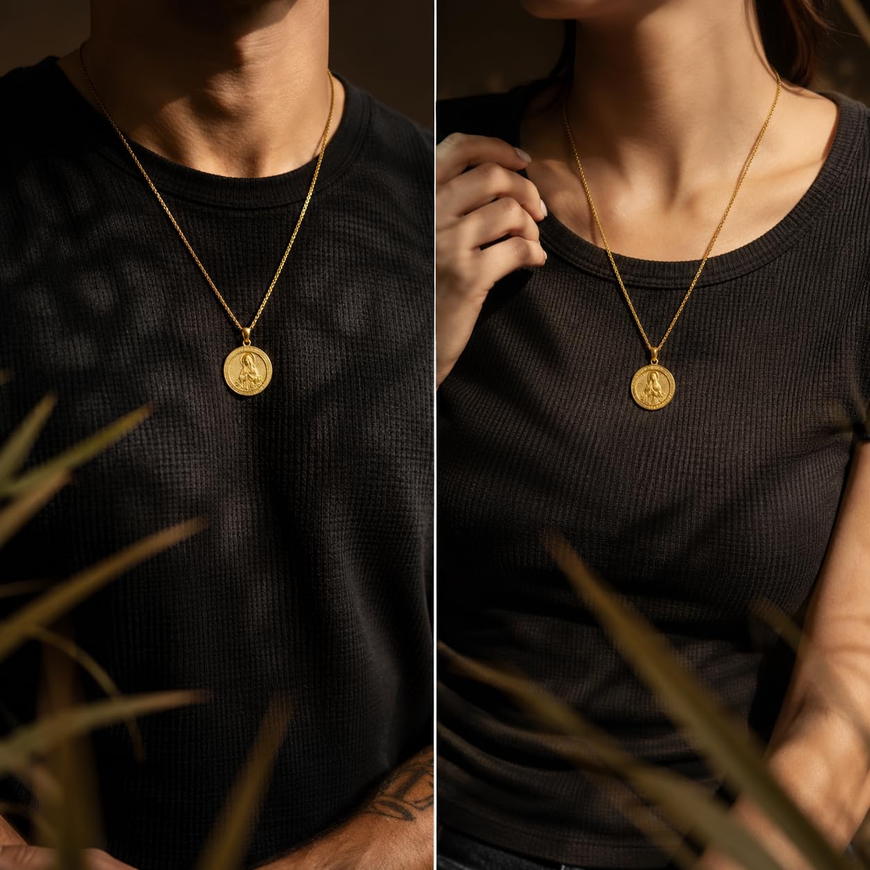 Taioiat 14K Gold Virgin Mary Medal Pendant Necklace Charm for Men