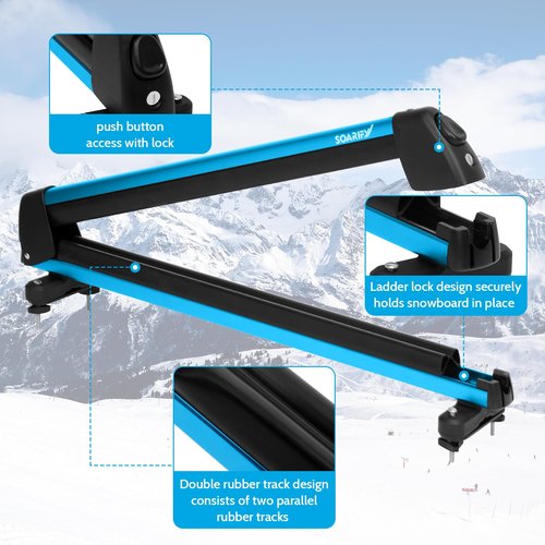 SOARIFY Multi-Purpose Alumium Ski Rack, Carrier for Skis, Snowboards, Fishing Rods, Paddles, Skateboards, Water Skis, Wakeboard, Universal Mounting, Locking, Heavy Duty