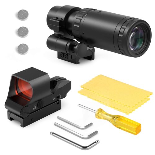 Feyachi M37/ M57 1.5X - 5X Red Dot Magnifier with RS-30 Reflex Sight Combo, Multiple Reticle System Red Dot Sight & Magnifier Combo Built-in Flip Mount