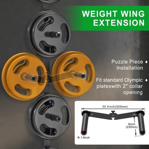 Kipika Weight Plate Storage Rack - Wall Mounted 4-Peg and 2-Weight Wing Durable Steel Construction Organizer for Olympic Plates, 1000lb Capacity, Space-Saving for Home Gym