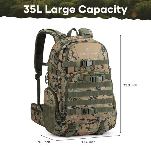 Maelstrom Hunting Backpack for Men Women, Waterproof Hunting Pack with Rain Cover, Long-Lasting 35L Camo Tactical Day Pack for Rifle Bow Gun