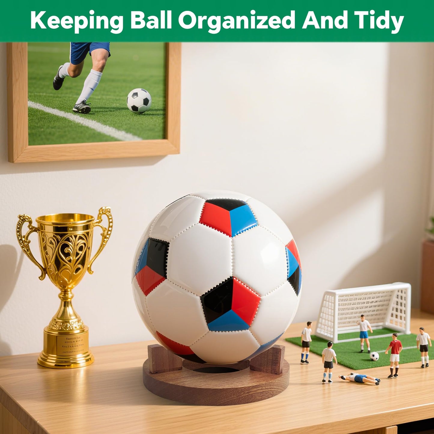 SINNNBLE Wooden Football Stand Holder for Display and Storage of Soccer, Basketball, Football, Volleyball, Rugby, Bowling Balls, Crystal Ball