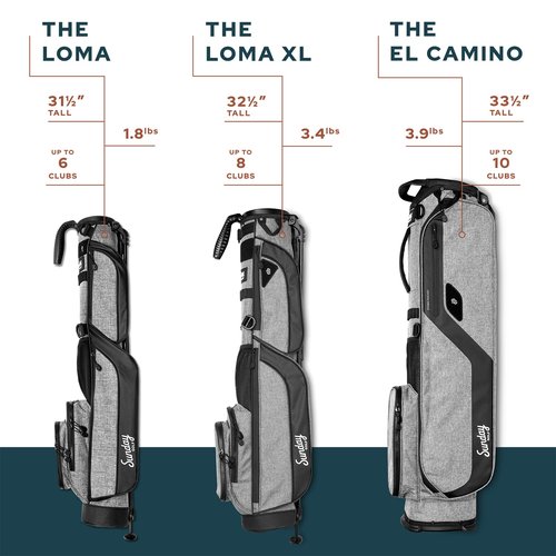 Sunday Golf Loma XL Bag - Lightweight Golf Bag with Strap and Stand – Easy to Carry Pitch n Putt Golf Bag – Golf Stand Bag for The Driving Range, Par 3 and Executive Courses, 3.4 pounds (Heather Gray)