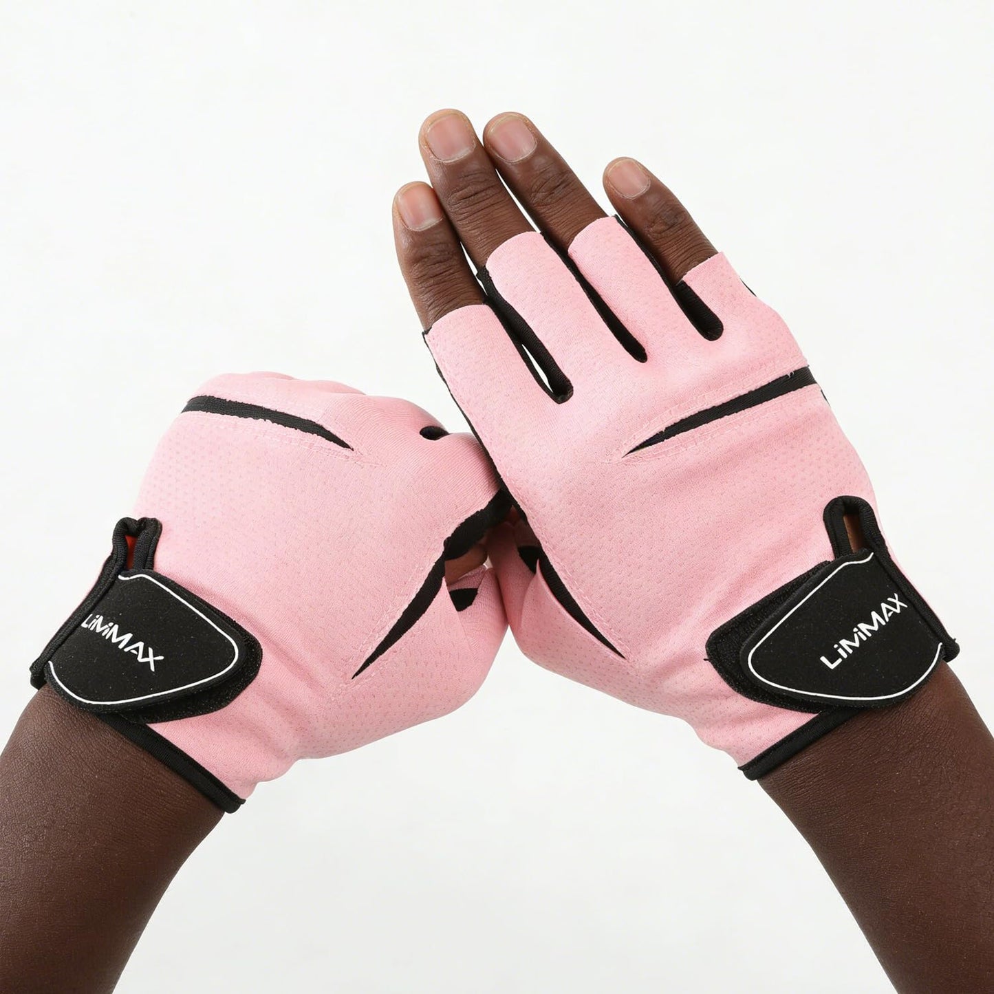 Premium Breathable Fitness Gloves by LiMiMAX - Half Finger Pink Gym Gloves for Men & Women, Non-Slip Padded Palm & Adjustable Wrist Support for Weightlifting, Cycling, Crossfit