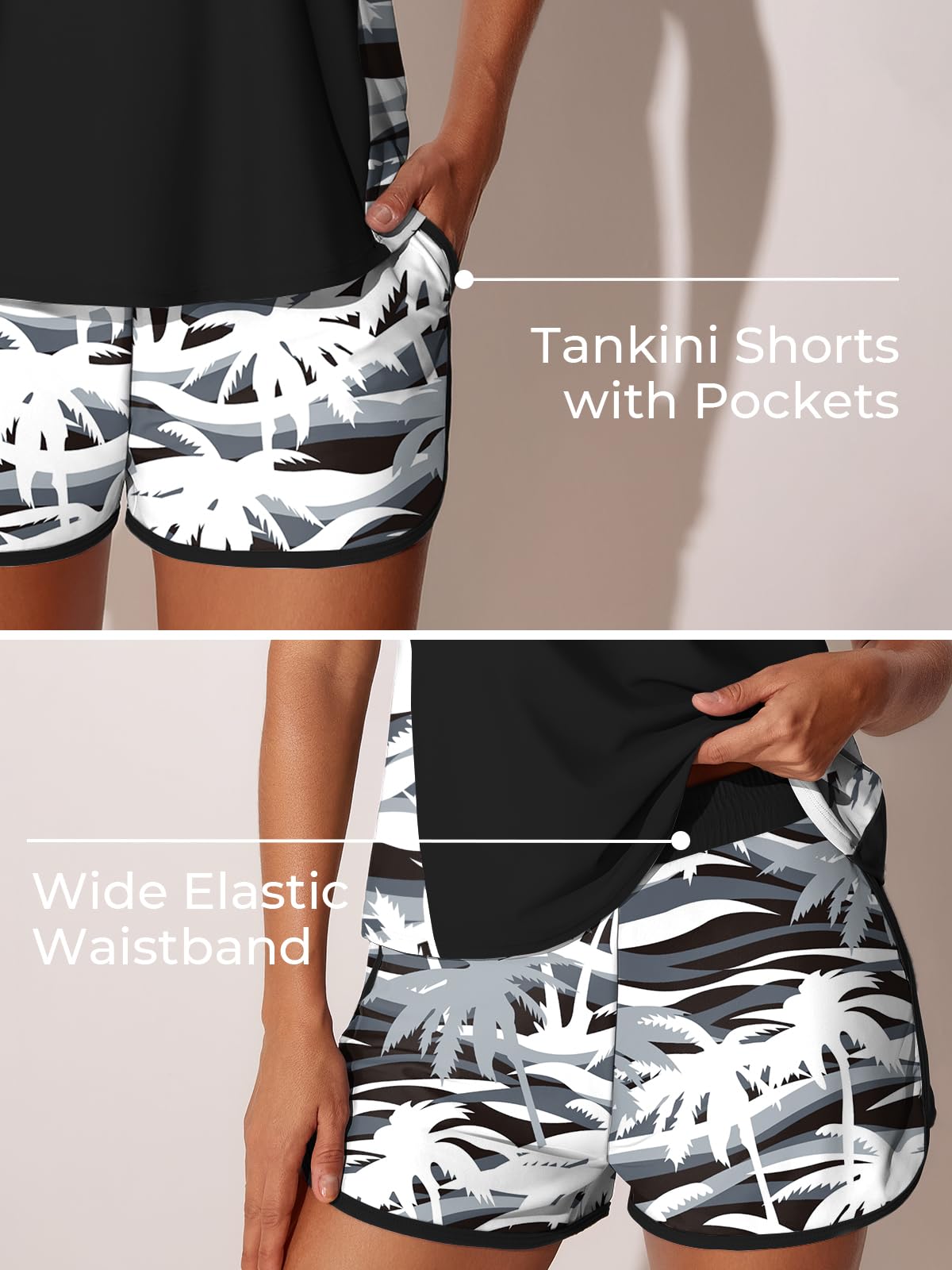 Summer Mae Blouson Tankini Swimsuits for Women 2026 Tummy Control Two Piece Bathing Suits with Sporty Pockets Swim Shorts Wavy Palm Size 6