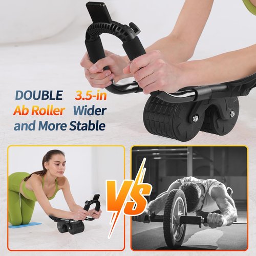 Tixahi Ab Roller Wheel with Timer & Knee Mat, Home Workout Auto Rebound Abdominal Wheel with Elbow Support - Core Workout Equipment for Strengthening Abs, Home Gym Exercise for Women & Men (Black)
