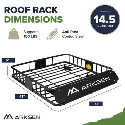 ARKSEN 43 x 39 x 6 inch Heavy Duty Roof Rack Cargo Carrier with Extension, Universal Steel Roof Basket, 150 LBS Capacity Car Top Luggage Holder for SUV, Truck, RV, Pickup