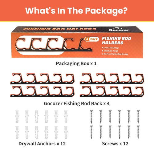 Fishing Rod Holder for Garage, H5 Wall or Ceiling Mounted Fishing Pole Holders with Soft Protective Pad, Fishing Rod Storage Organizer, Horizontal Fishing Rod Wall Mount Nets Storage (4 PACK)
