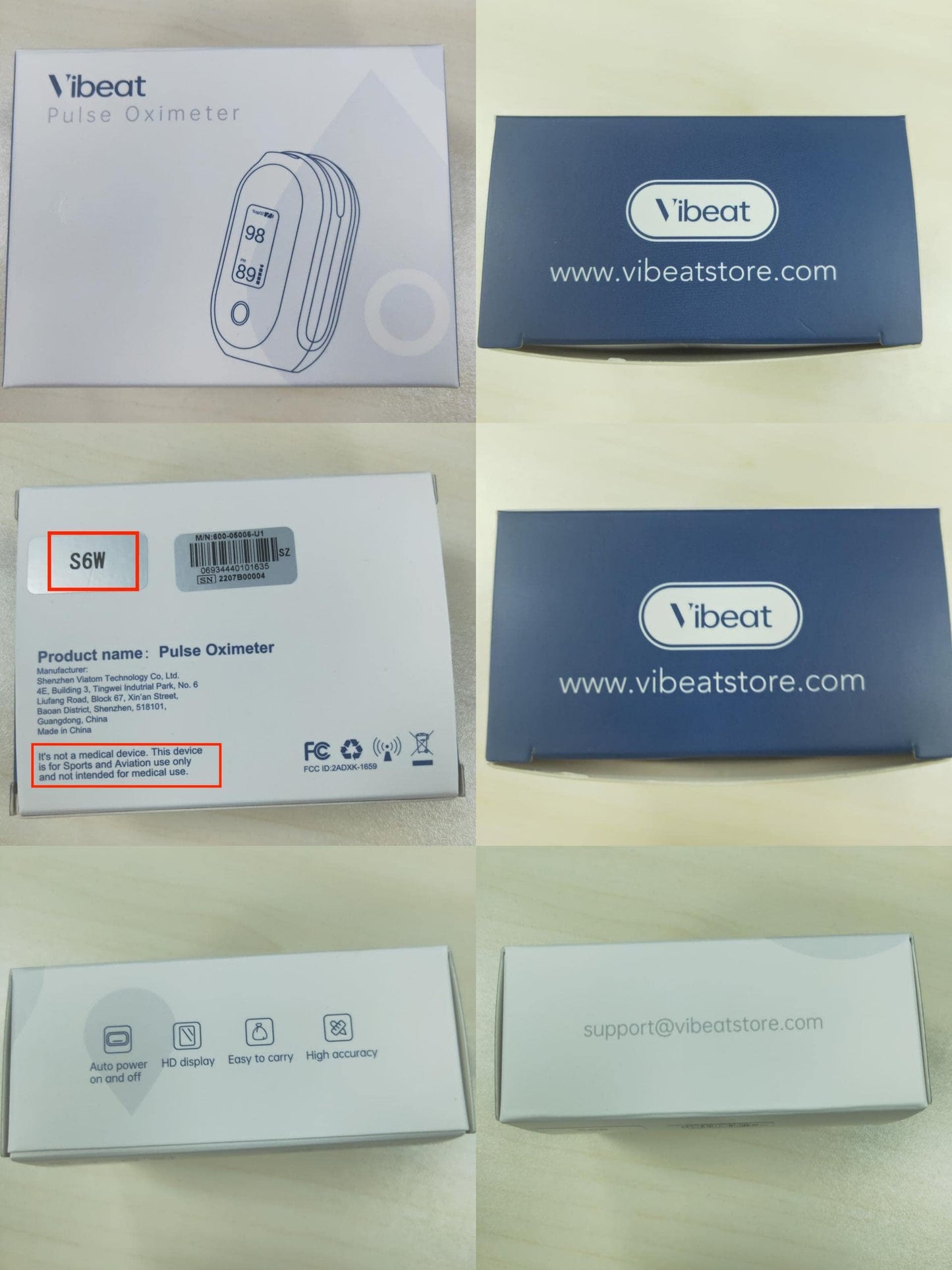 Rechargeable Pulse Oximeter Fingertip, Vibeat S6W Bluetooth O2 Monitor Finger with Real-Time Blood Oxygen Saturation & Heart Rate Tracking, Batteries and Lanyard Included