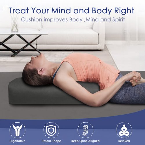 Yoga Bolster (26x10.5x5.5 in) Supportive Cushion for Restorative Yoga Accessories Rectangular Bolster for Stretching & Meditation - 100% Organic Cotton, Removable Washable Cover - Navy Blue