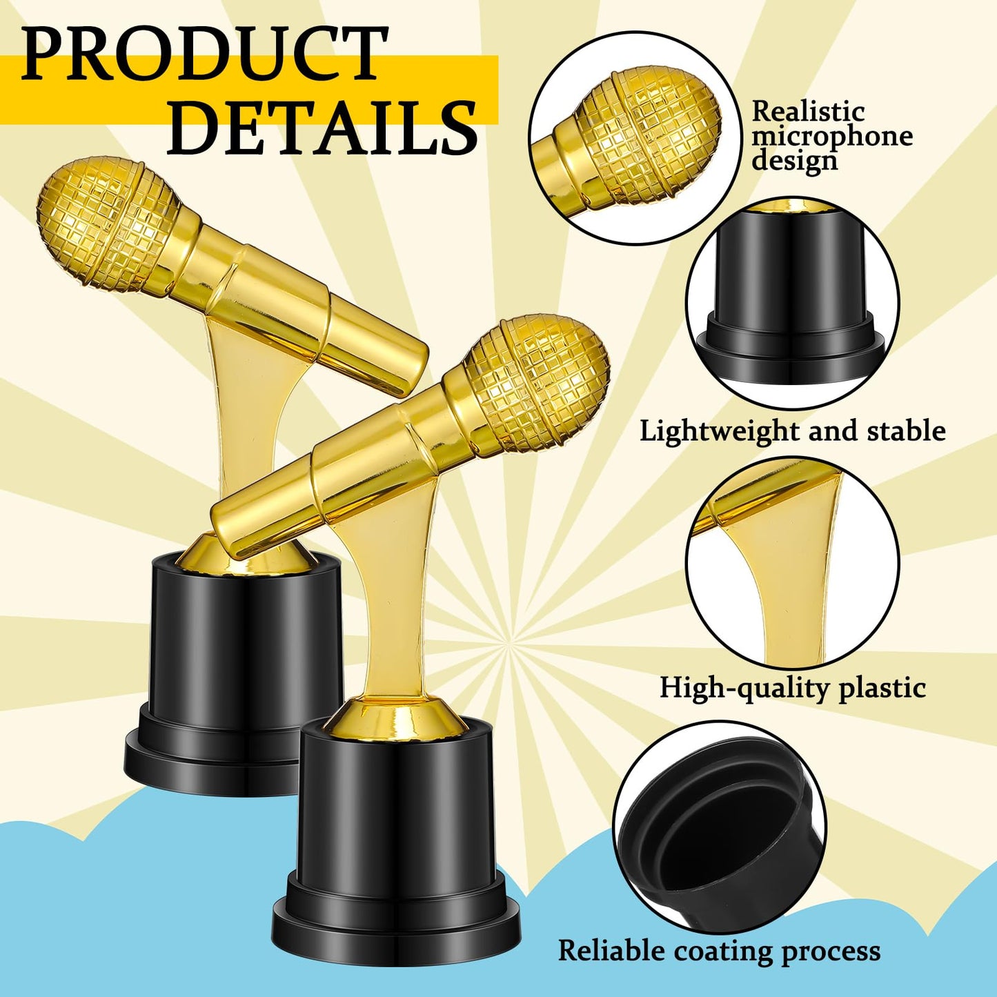 Tondiamo Small Trophy Celebrate The Top Award 6 Inch Tall Plastic MVP Funny Game Small Trophy and Awards for Employees Boss Custom Competition Gifts(Microphone)