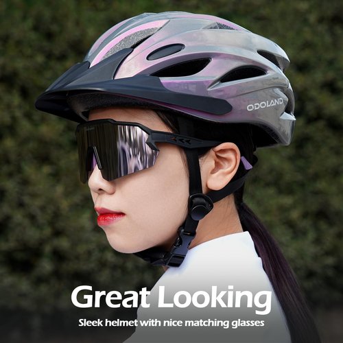 Odoland Bike Helmet with Cycling Sunglasses, Adjustable Size Adult Cycling Helmets for Men Women Road Bike Mountain Ebike, Lilac