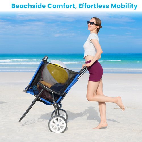 Slsy Beach Cart Chairs with Wheels, 2 in 1 Heavy Duty Beach Chair with Canopy Shade, Folding Lounge Chair with Integrated Wagon Pull Cart Combination, Perfect for Backyard, Pool or Picnic